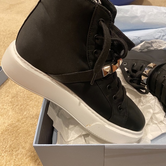 Prada  Black Tessuto Studded Strap High Sneaker - Picture 8 of 8
